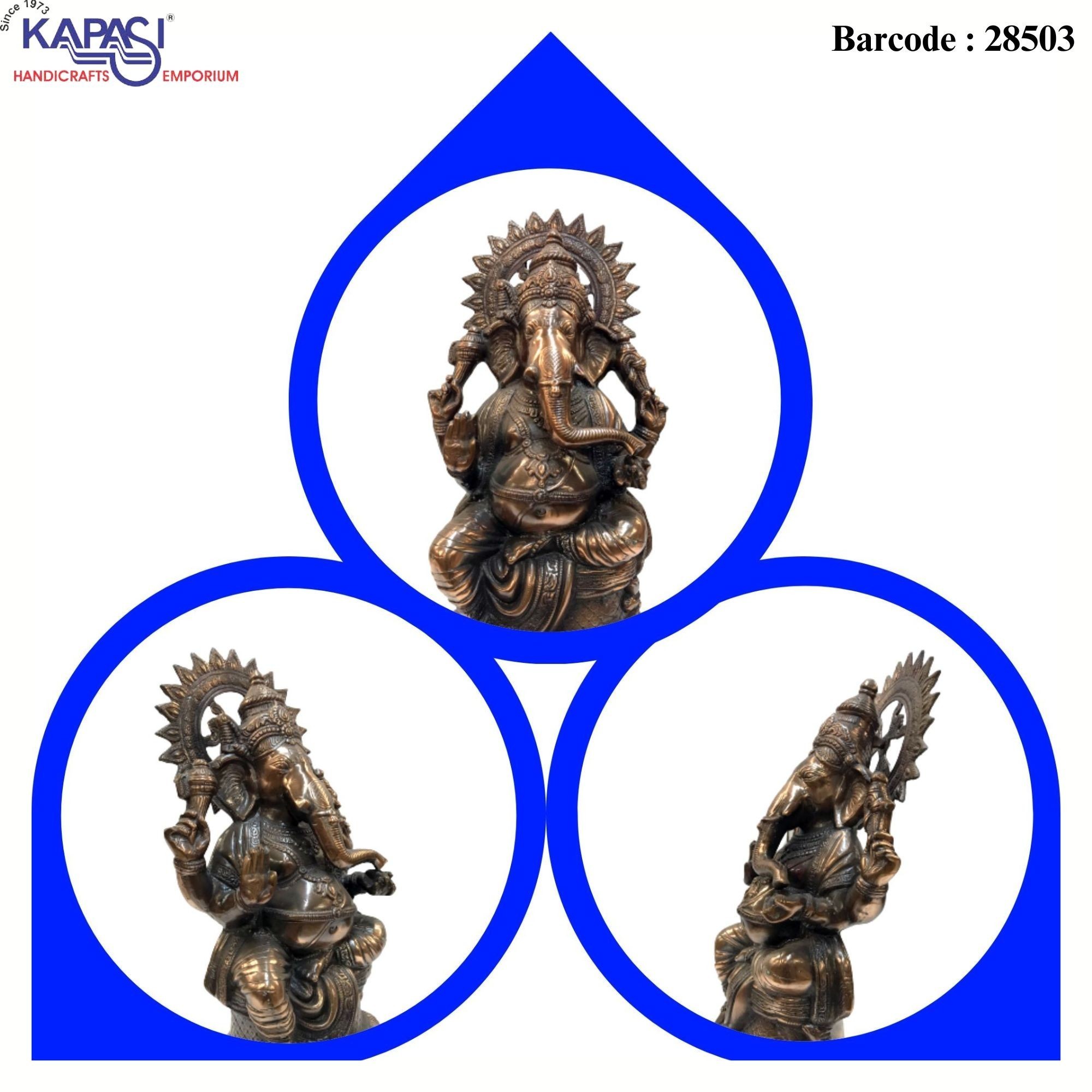 H 24"Ganesh Metal Murti Sitting 